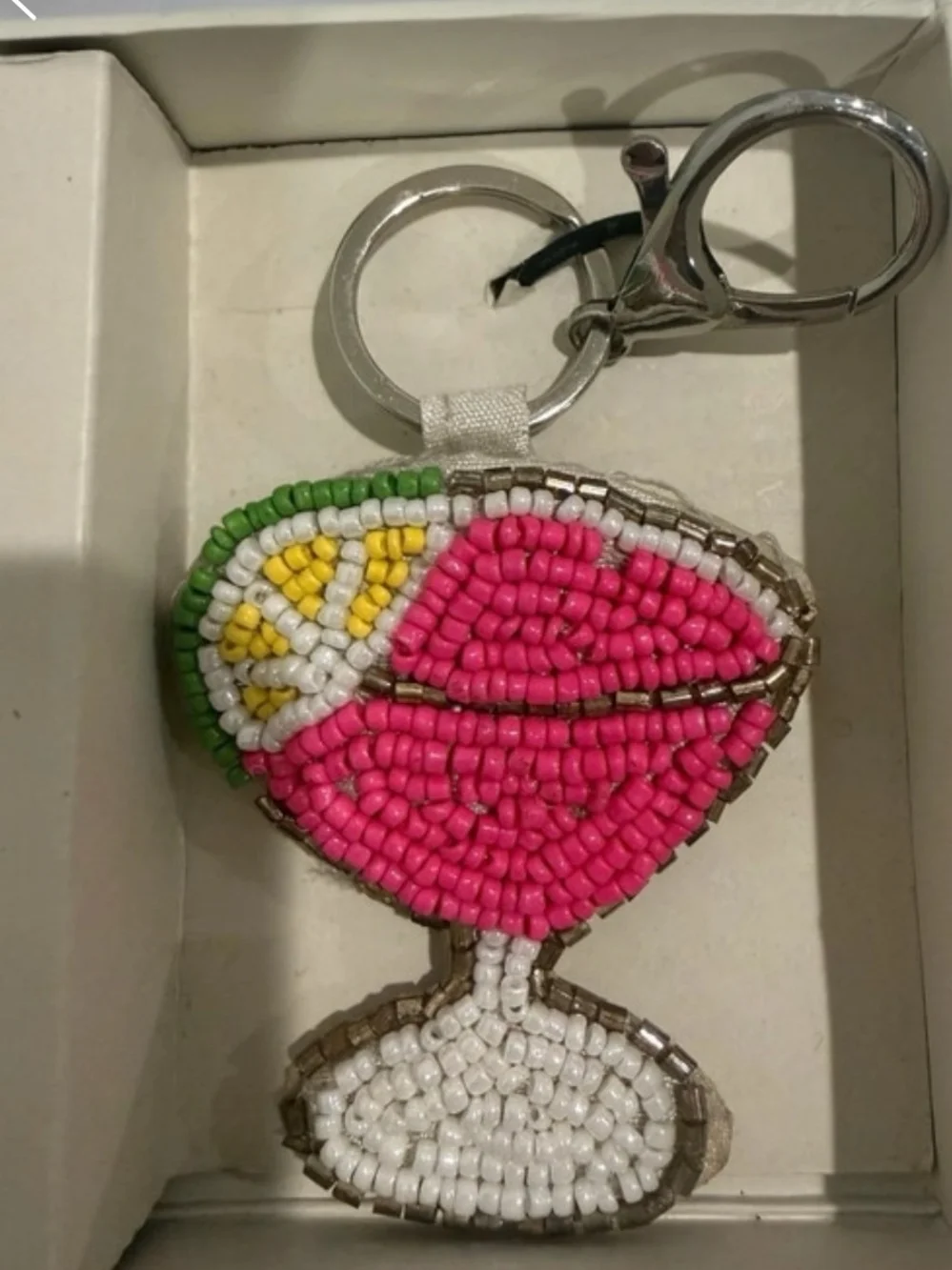 Rachel Zoe Silver Beaded Card Case & Pink Cocktail Charm Set